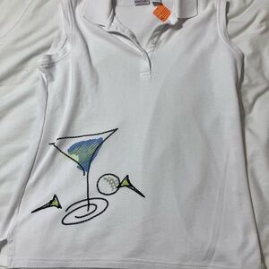 White Graphic Tank Top with Martini Design